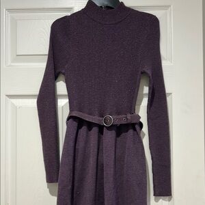 Free People-Purple Long Sleeve Sweater Dress with Belt